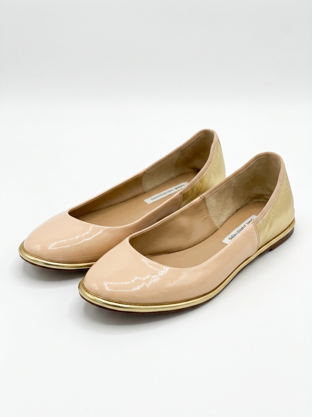Diane Von Furstenberg 10 Patent Ballet Flat Blush Nude Gold Trim Designer Preppy
